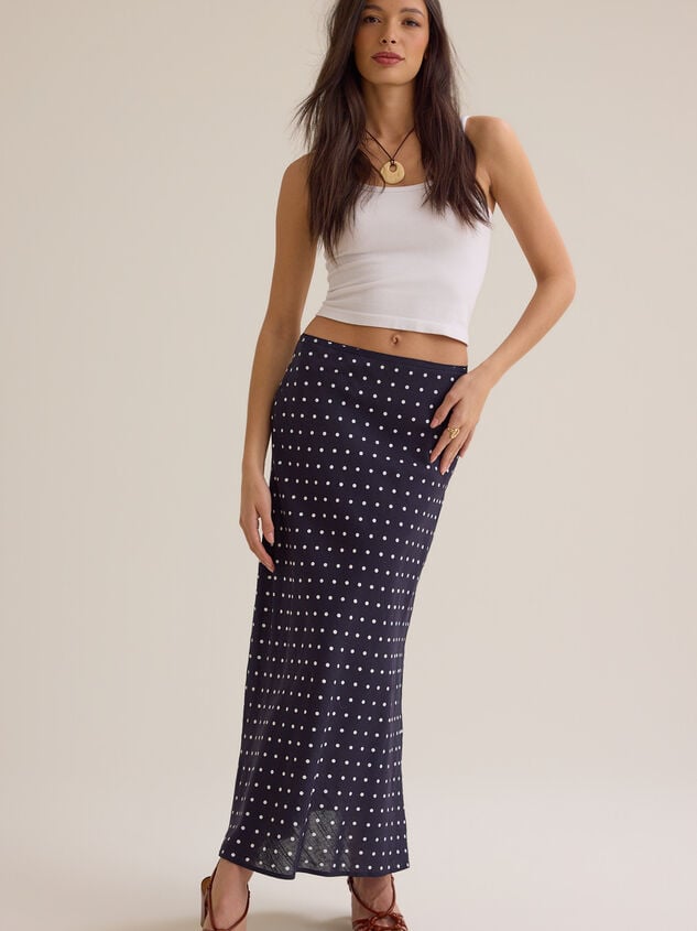 Elodie Polka Dot Linen Maxi Skirt Detail 3 - TULLABEE