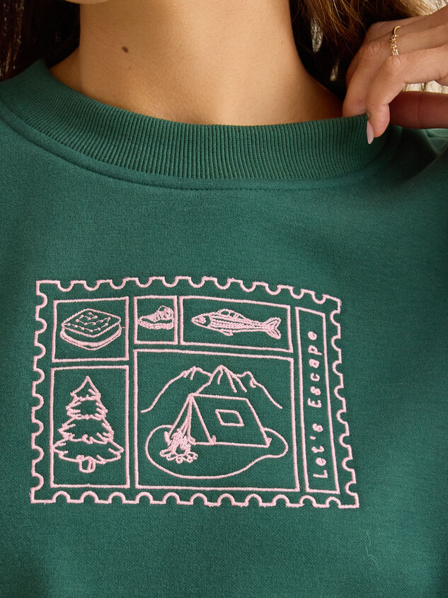 Let's Escape Embroidered Sweatshirt Detail 2 - TULLABEE