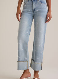 Edie Floral Embroidered Jeans Detail 3 - TULLABEE