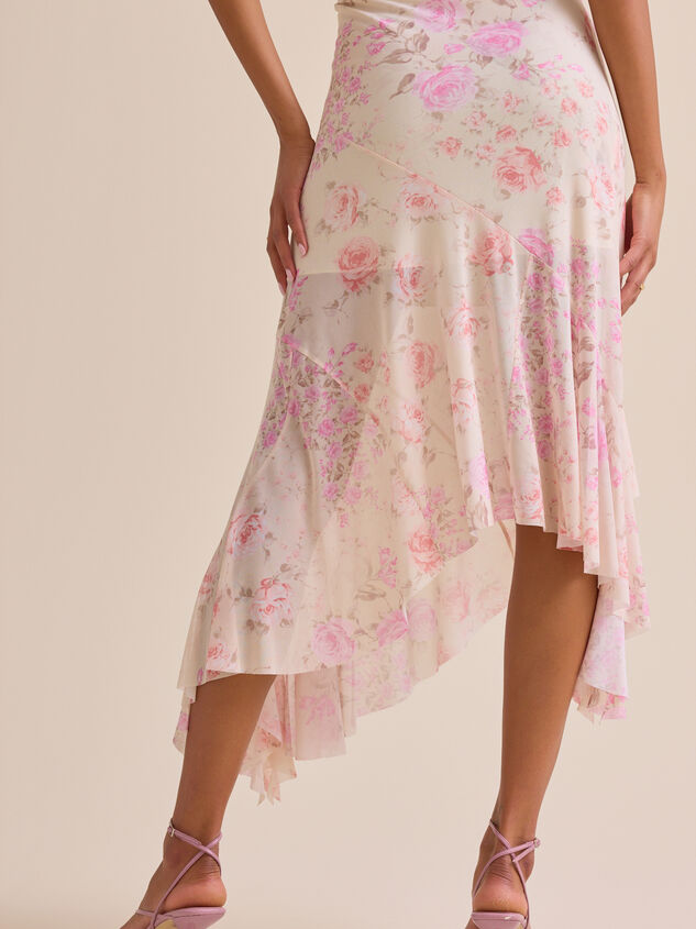 Clara Floral Mesh Midi Skirt Detail 5 - TULLABEE