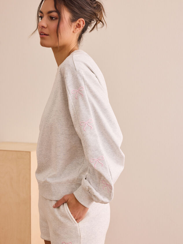 Unwind Time Embroidered Bow Pullover Detail 2 - TULLABEE
