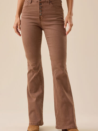 Reagan High Rise Brown Flare Pants - TULLABEE