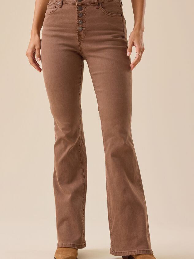 Reagan High Rise Brown Flare Pants Detail 2 - TULLABEE