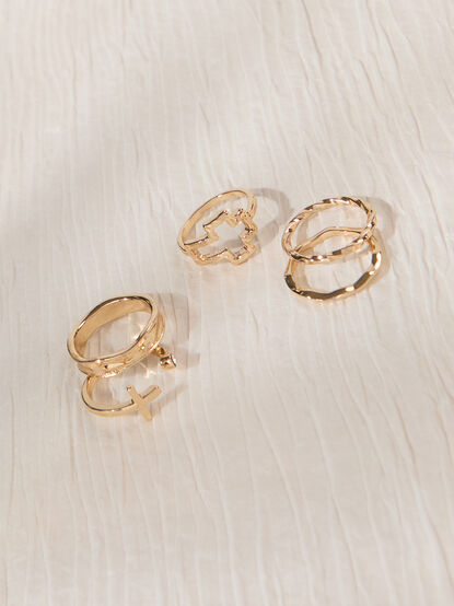 Gold Open Cross Ring Set - TULLABEE