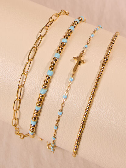 Dainty Cross Bracelet Set - TULLABEE
