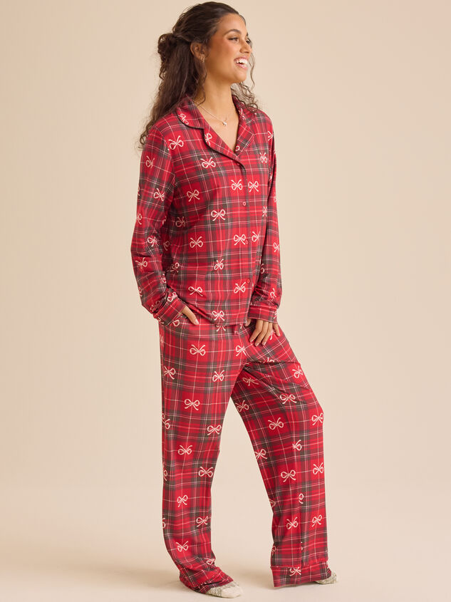 Hadley Bow Plaid Mama Lounge Set Detail 5 - TULLABEE