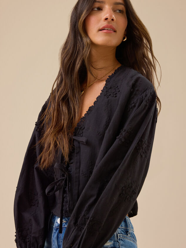 Zara Embroidered Tie Front Top Detail 4 - TULLABEE