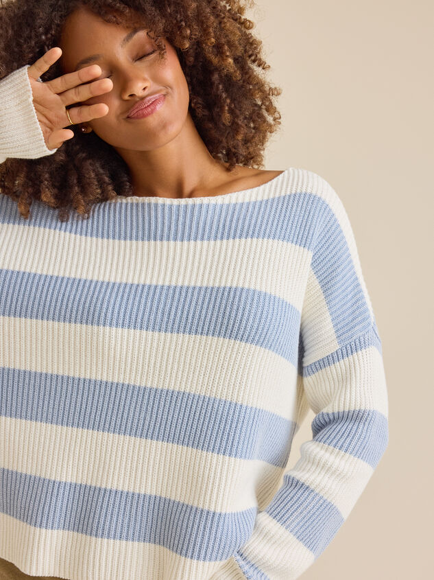 Mariah Striped Boatneck Sweater Detail 2 - TULLABEE