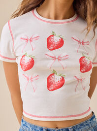 Bow and Strawberry Grid Graphic Tee Detail 2 - TULLABEE