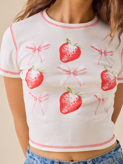 Bow and Strawberry Grid Graphic Tee - TULLABEE