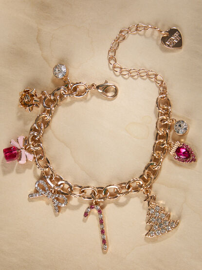 Candy Cane Bow Charm Bracelet - TULLABEE