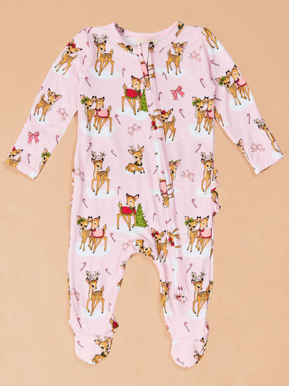 Rosy Reindeer Ruffle Footie - TULLABEE