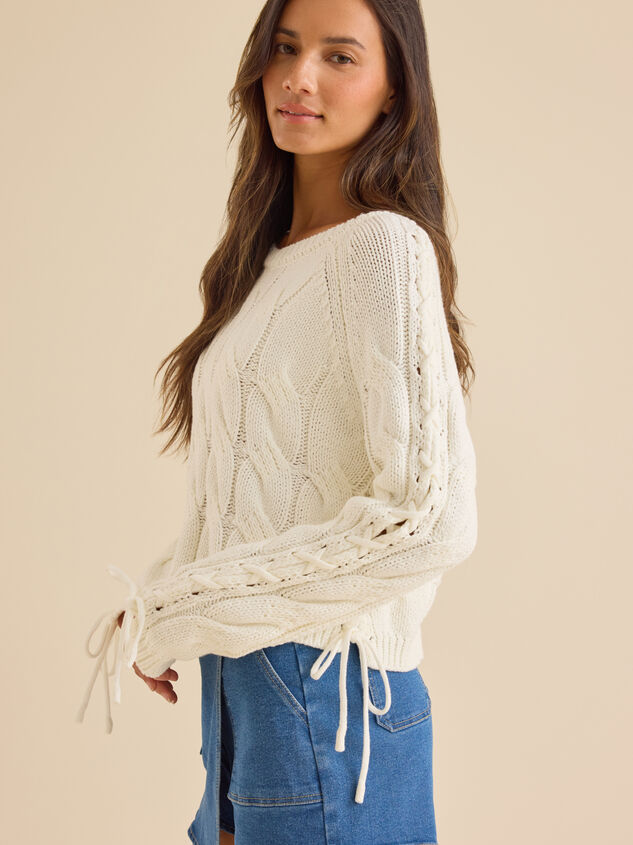 Carlin Lace Up Cable Sweater Detail 3 - TULLABEE