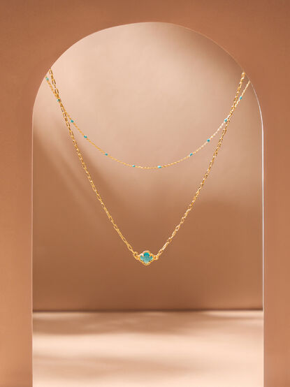 Layered Turquoise Clover Necklace - TULLABEE