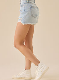 Paisley High Rise Denim Shorts Detail 4 - TULLABEE