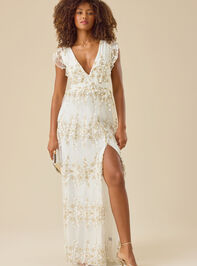 Kalli Flutter Sleeve Embroidered Dress Detail 2 - TULLABEE