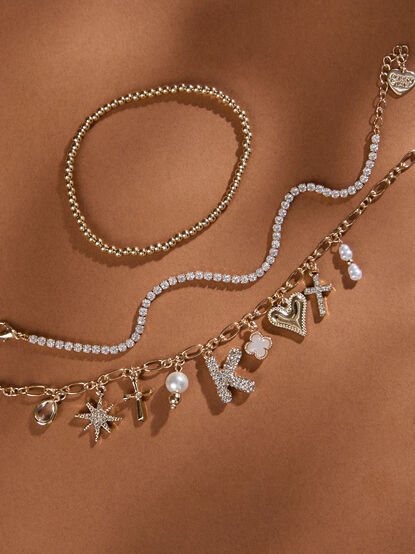 Bubble Monogram Charm Bracelet Set - K - TULLABEE