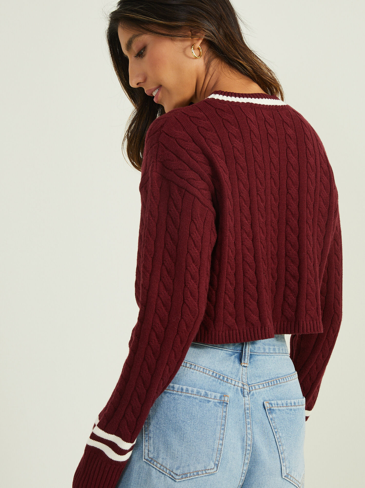 Gill Varsity Sweater in Ivory Burgundy Altar d State