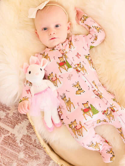 Rosy Reindeer Ruffle Footie - TULLABEE