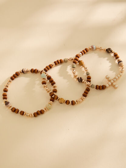 Mixed Bead Cross Bracelet Set - TULLABEE