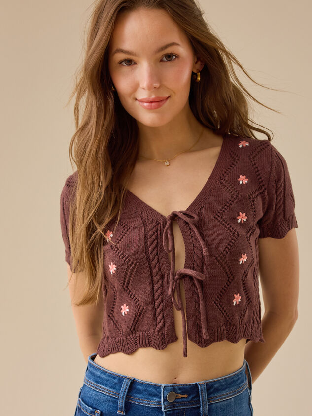 Bella Embroidered Tie Front Top Detail 6 - TULLABEE