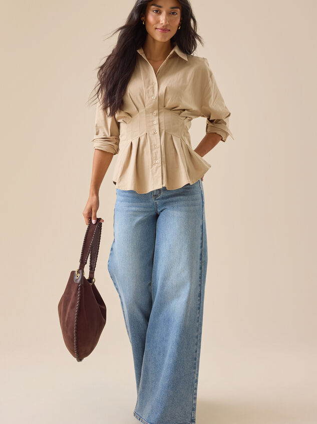 Julianne Pleated Button-Up Top Detail 2 - TULLABEE