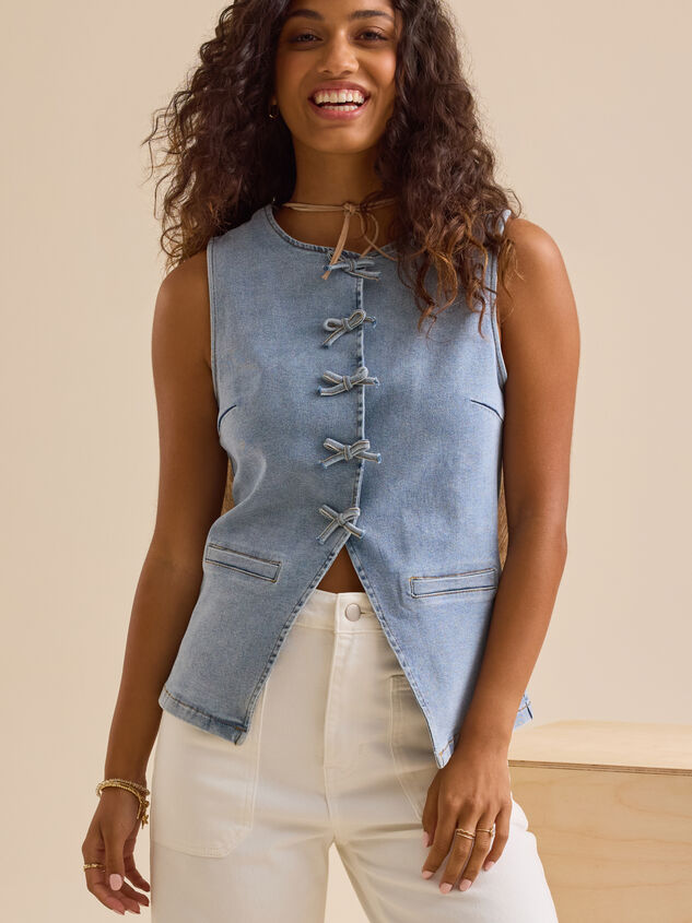 Willa Bow Denim Vest Detail 4 - TULLABEE