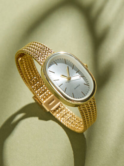Oval Face Gold Woven Watch - TULLABEE
