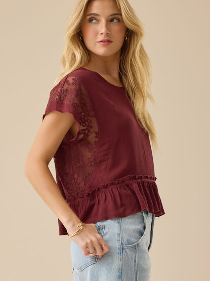 Micah Lace Inset Peplum Top - TULLABEE