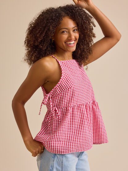 Picnic Red Gingham Bow Mama Top - TULLABEE