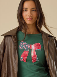 Evergreen Bow Patchwork Tee Detail 2 - TULLABEE