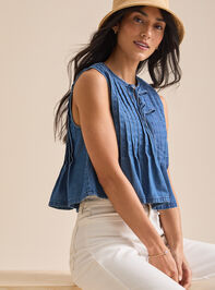 Braleigh Denim Pleated Top Detail 2 - TULLABEE