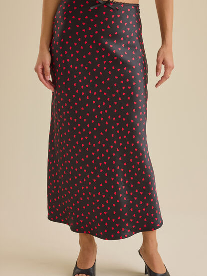 Heart Satin Midi Skirt - TULLABEE