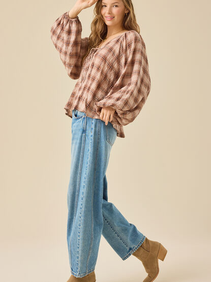 Sallie Plaid Lace Up Blouse - TULLABEE