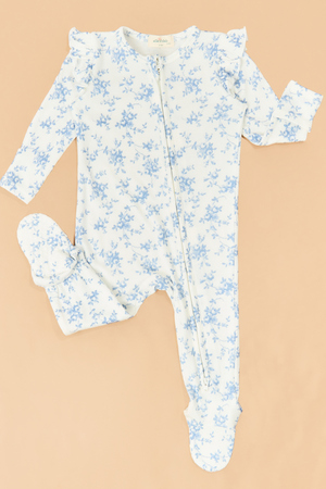 Blue Vine Floral Ruffle Footie - Altar'd State - 
