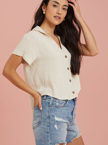 Haley Linen Button Up Top - TULLABEE