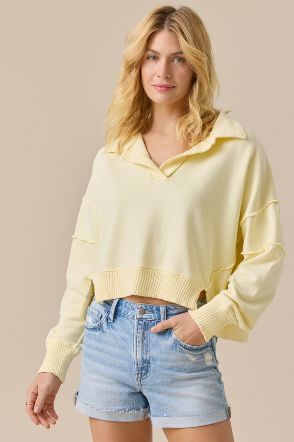 Rowan Pieced Polo Top Detail 2 - Altar'd State