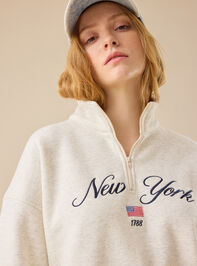 New York Varsity Quarter Zip Detail 3 - TULLABEE