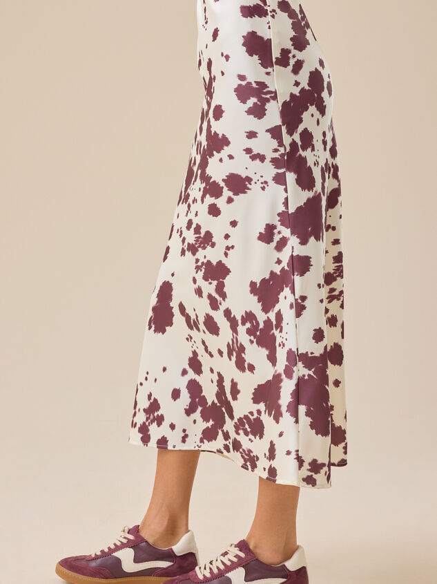 Cow Print Satin Midi Skirt Detail 4 - TULLABEE