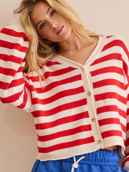 Serve Stripe Button Up Cardigan - TULLABEE