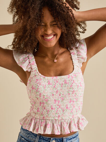 Iris Smocked Babydoll Floral Top - TULLABEE