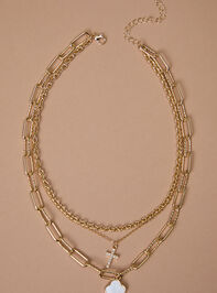 Mother Of Pearl Clover Layered Necklace Detail 2 - TULLABEE