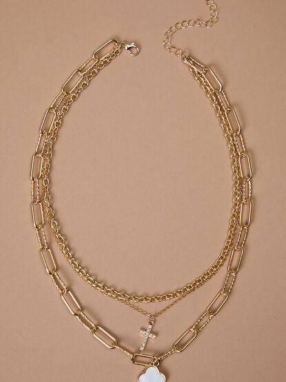 Mother Of Pearl Clover Layered Necklace - TULLABEE