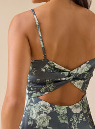 Reagan Floral Satin Midi Dress Detail 5 - TULLABEE