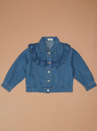 Reagan Ruffle Denim Jacket Detail 2 - TULLABEE