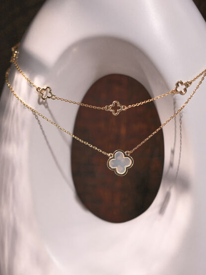 18K Gold Double Layer Clover Necklace - TULLABEE