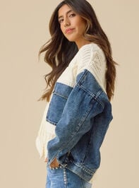 Maxine Denim Knit Mixed Cardigan Detail 3 - TULLABEE