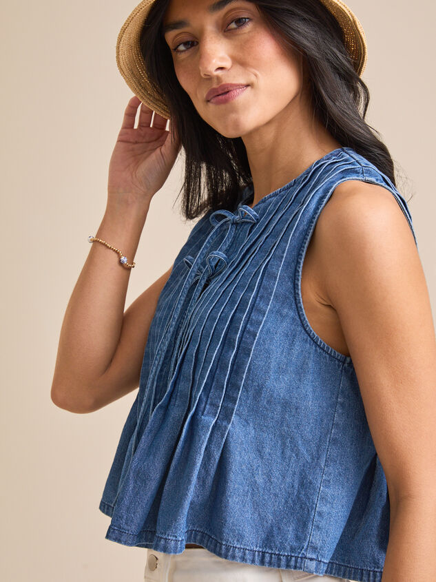 Braleigh Denim Pleated Top Detail 4 - TULLABEE