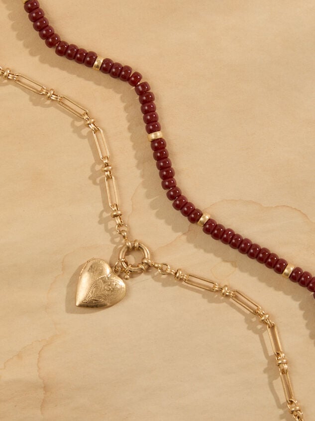 Two Layer Beaded Heart Locket Necklace - TULLABEE