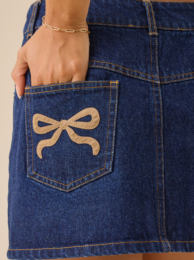 Britt Bow Denim Skirt Detail 2 - TULLABEE